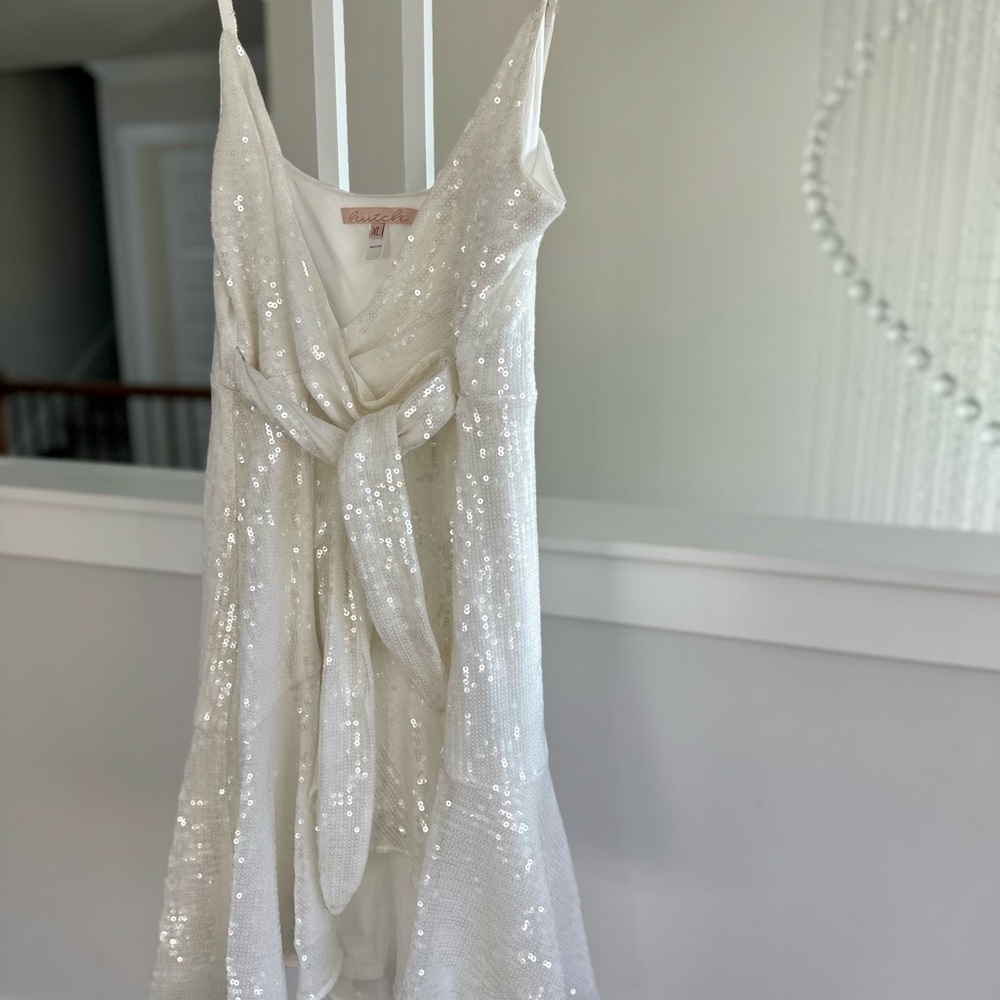 Anthropologie Hutch Sequin Elegant White High-Low wrap Dress